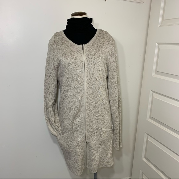Nicole Miller Minimalist Neutral Tan Cotton Blend Zippered Cardigan Sweater XL - Picture 7 of 13